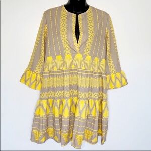 Boho Tiered Ruffle Hem Babydoll Mini Dress Yellow